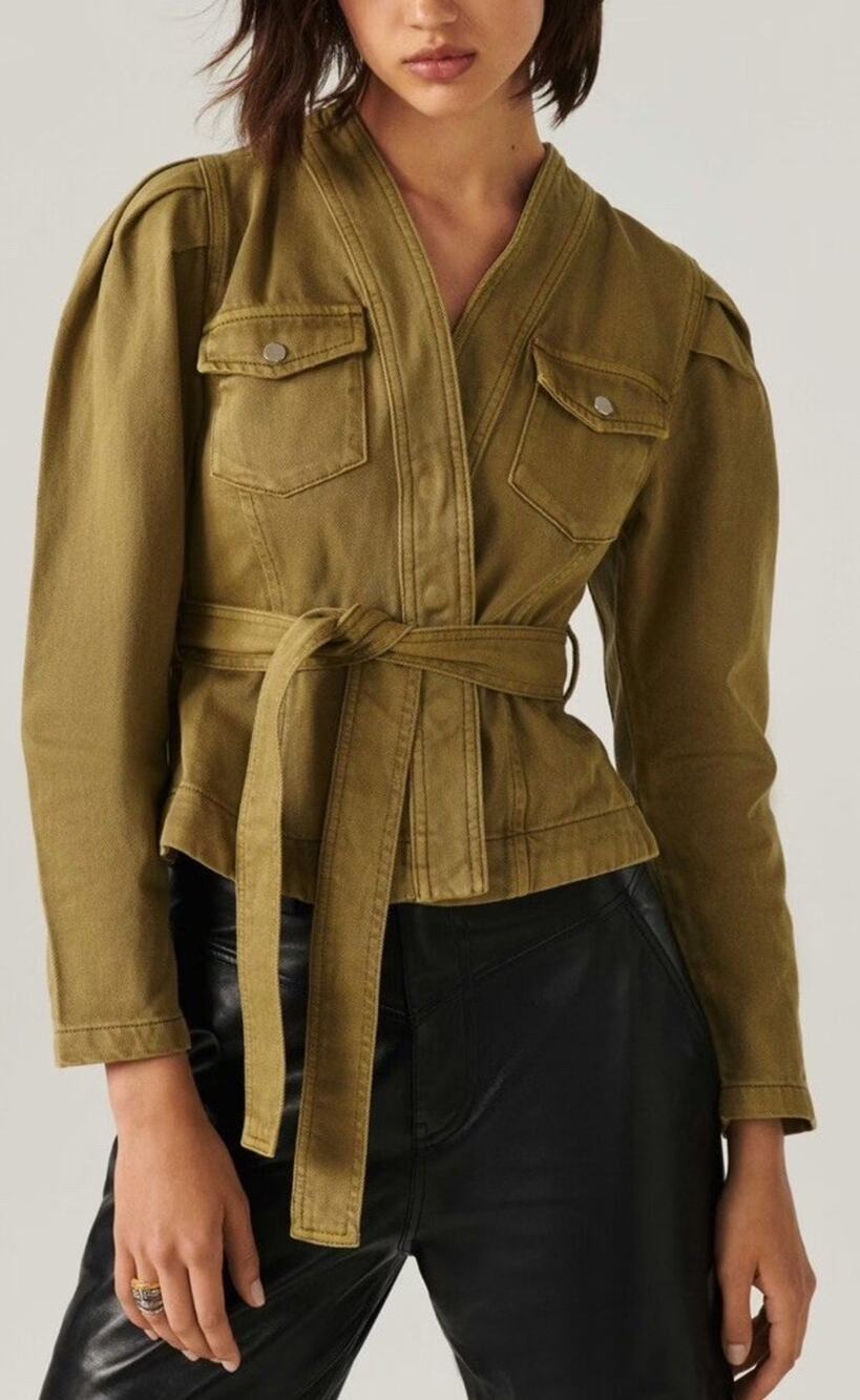 ba&sh Lady Jacket Women’s Size XS/2 Irdy Khaki Green Belted Cropped